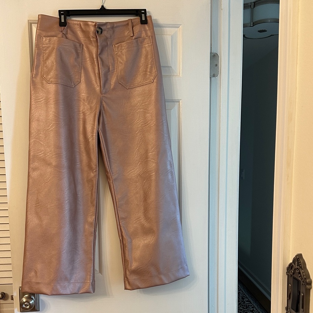 Anthropologie Faux Leather Wide-Leg Pants in Dusty Rose